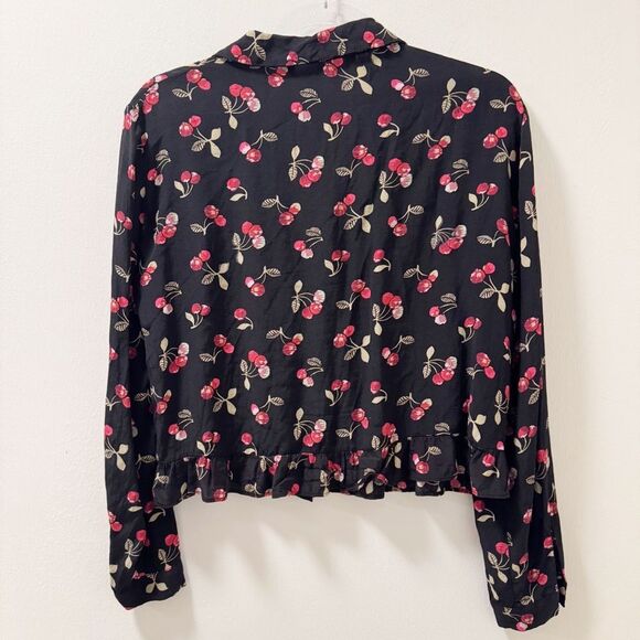 Zara Black Cherry Print Blouse - Size Large - Picture 3 of 4